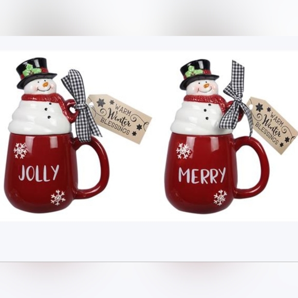 Set of two Snowman mugs with lids - Picture 2 of 5